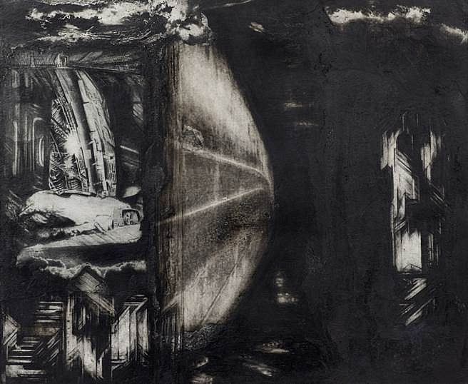 Raha Raissnia
Untitled, 2013
compressed charcoal and collage on paper, 14 x 17 in.