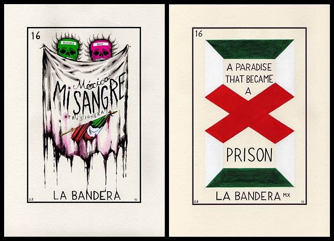 Balam Bartolomé
La Bandera (the Flag), 2009
ink, collage and watercolor on paper, 12 x 9 1/2 inches per panel