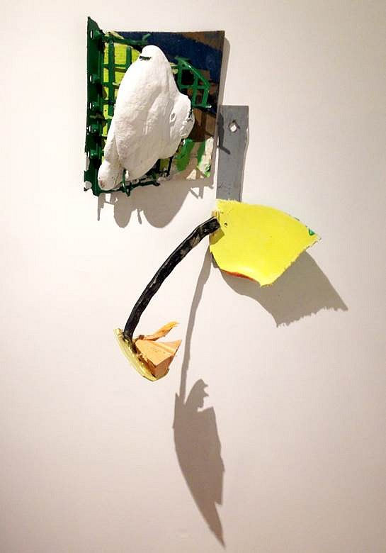 Jim Condron
So I Went to New York to be born again, 2014
oil, acrylic, spray paint, plastic, foam, collage, wood, 28 x 10 x 13 in.