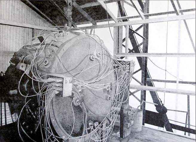 Nina Elder
The Gadget (Trinity Test Site, July 15, 1945), 2011
graphite and radoactive charcoal on paper, 22 x 30 in.