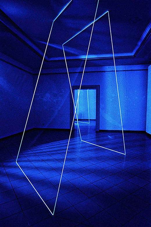 Ana Knezevic
Lines of Desire, 2009
black lights, sound pattern and fluorescent elastics, 2,583 square foot Gallery space (three spaces), Gallery Nadezda Petrovic, Cacak, Serbia