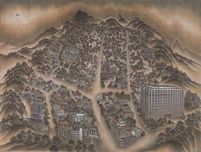 BoMin Kim
Map of Gahoe, 2009
tape, colors and ink on linen, 72 x 69 in.