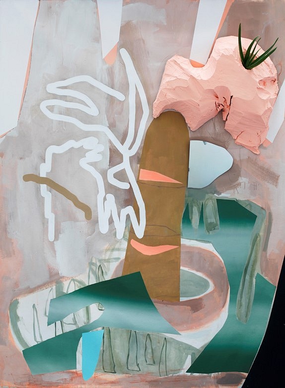 Deborah Anzinger
Coy, 2016
acrylic, Styrofoam and live Aloe Vera, mirrored plexiglas on canvas, 54 x 72 in.
