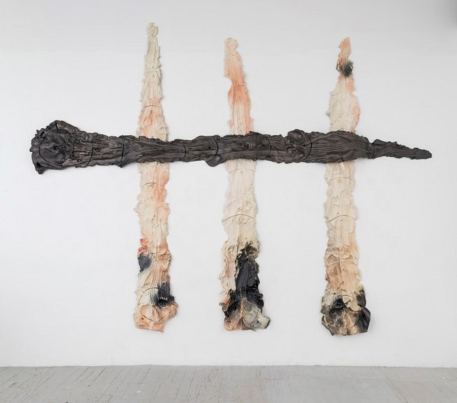 Brie Ruais
Trees and Horizon, Tied together, 2017
fired clay, glaze, hardware, 120 x 132 x 8 in.