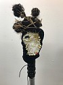 Natalie Ball, Untitled (crown)
2018, balaclava, spike heel ballet boot, cowry/dentalium shells, elk teeth, mirror, sinew thread, tule cordage, hair, rubber bands, beaded barrettes, galvanized pipe with floor flange
