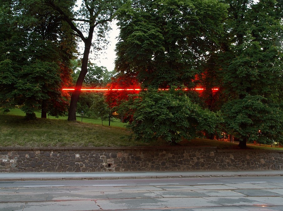Pavel Korbička
Nord Line, 2008
site-specific installation - trees, neon, 787 inches, Brno Art Open - Sculptures in the Streets, Brno