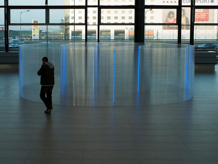 Pavel Korbička
Blue Way, 2008
site-specific installation - polycarbonates, neon, 83 x 315 x 283 inches, Václav Havel Airport Prague