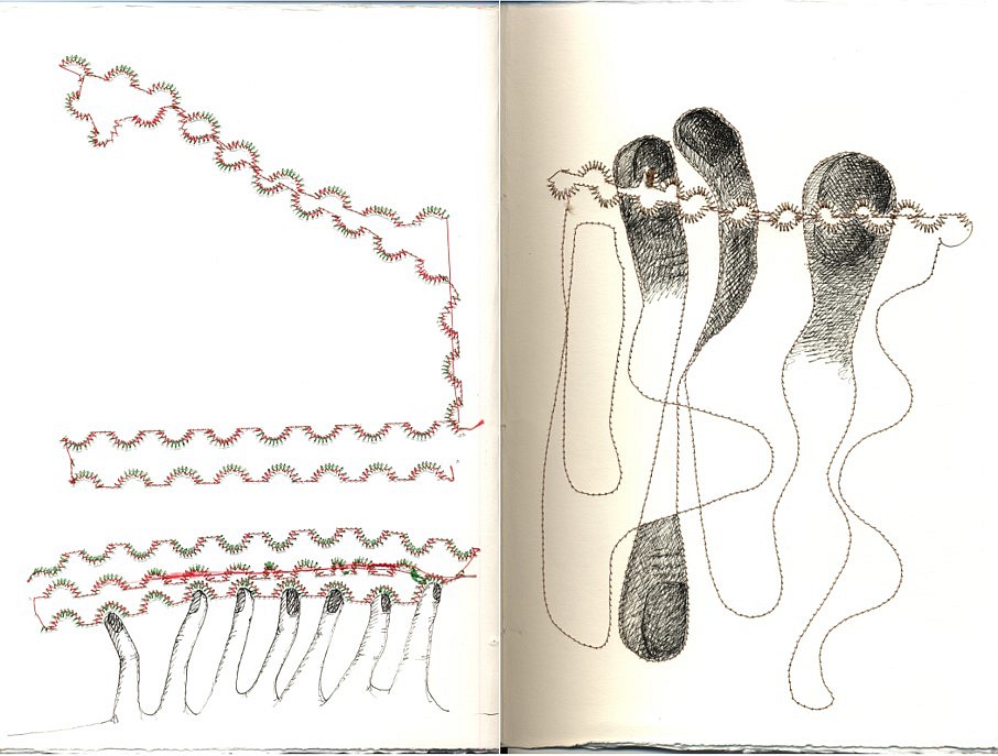 Elena Berriolo
La Notte, 2012
sewing machine thread, and ink, 16 x 8 1/2 in.
