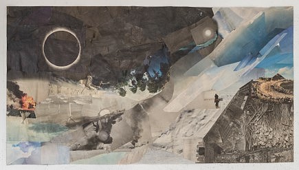 Selena Kimball
Untitled Times, sec.04 (eclipse), 2017-19
collaged newspaper and PVA glue, 24 x 44 1/4 in.