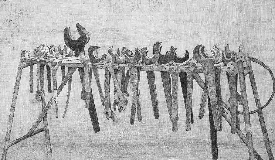 Carol Rowan
Blue Mountain Railroad Wrenches, 2012
graphite on paper, 14 x 24 in.