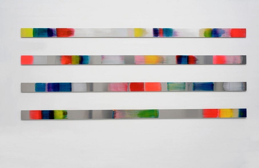 Claudia Desgranges
installation:  zeitstreifen,Wo es anfängt..., 2017
acrylic/pigments/lacquer on aluminum, four pieces, each 5.90 x 98.42 inches
all: 47.24 x 98.42 inches