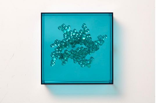 Birgitta Weimer
Emergentblue, 2018
perspex, glass marbles, mirror, one out of a series of nine, 12 x 12 x 9 in.