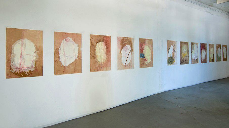 Nicola Ginzel
How Do You Restructure Form?  Installation View of Espresso Stained Shoji Rice Paper Subseries, 2022
A selection from 65 works on paper made up of 192 red frottages with mixed media, 36 x 24 inches each
