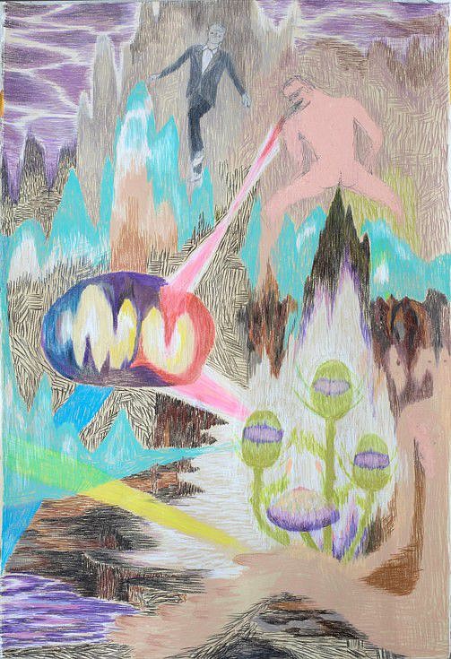Vicente Blanco
Untitled (Ego sense series), 2022
colored pencil, oilbar, and watercolor on paper, 39 1/2 x 24 in.