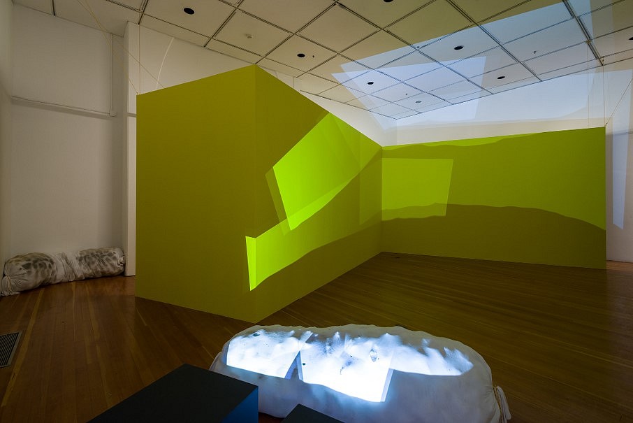 Kim Zumpfe
Lump projects (installation view), 2015
construction materials, fluorescent lights, video projections of light, a series of 20 photographs,  lumps, 16 x 18 x 10 feet