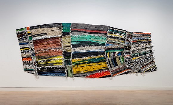 Michelle Stitzlein
Slub Weave (Fibre Series), 2016
repurposed materials: old garden hoses, electrical wires, computer cables, etc., 21 feet 10 inches width x 8 feet high x 6 inches deep
