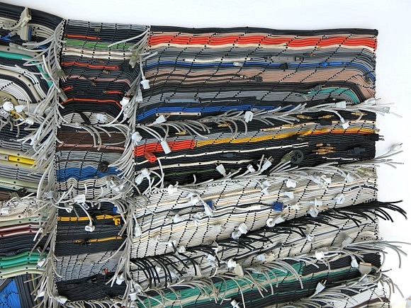 Michelle Stitzlein
Slub Weave - Detail (Fibre Series), 2016
repurposed materials: old garden hoses, electrical wires, computer cables, etc., 21 feet 10 inches width x 8 feet high x 6 inches deep
