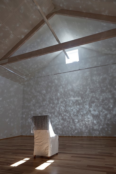 Charles Matson  Lume
things become dreams (for Louise Glück)"", 2023
sunlight, sequins fabric, chair, dimensions variable