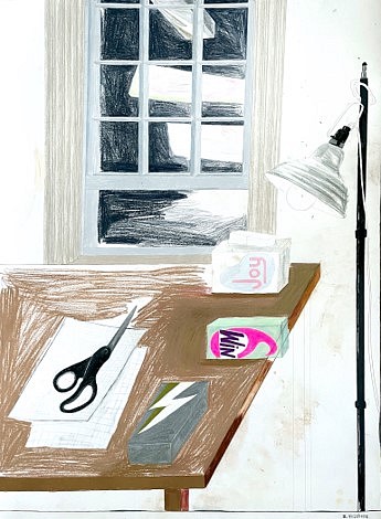 Michelle Weinberg
Projections 01, 2023
gouache, colored pencil, crayon, pastel on paper, 42 x 31 in.