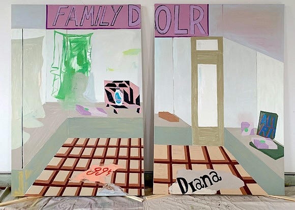 Michelle Weinberg
Home Economics, 2021
oil on canvas, 77 x 108 inches  (diptych)